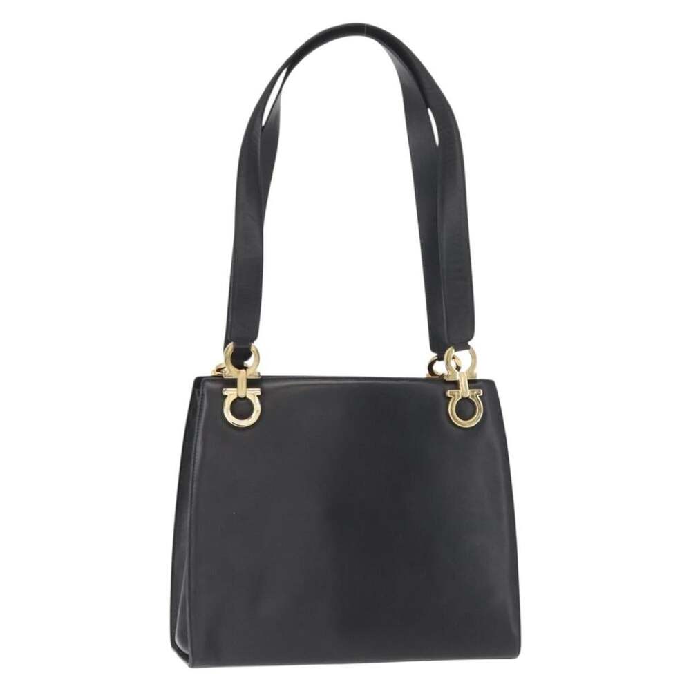 Salvatore Ferragamo Leather Gancini Shoulder Bag Black